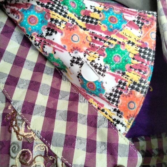 Robert Graham Men's Sz L Embroidered Purple Green Check Flip Cuff Doors Floral - Picture 3 of 8